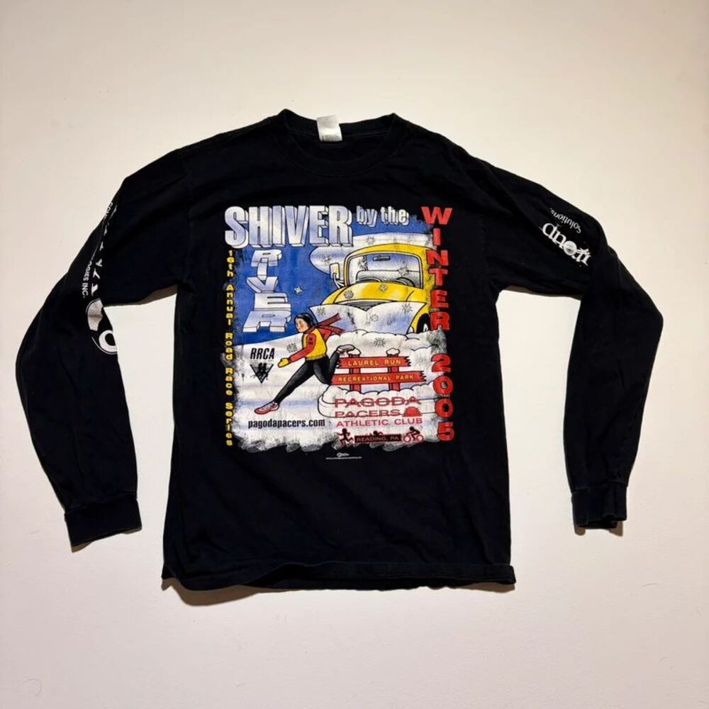 Vintage Anvil Racing Graphic Long Sleeve Shiver on the River Black